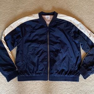 Ladies Large Navy Blue & White Gap Bomber Jacket L